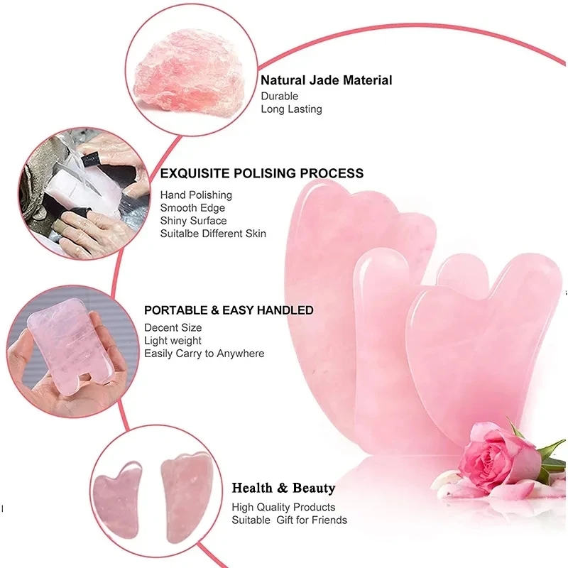 Rose Quartz Gua Sha Board Natu - Gua Sha Tool Rose Quartz ulasan dan harga